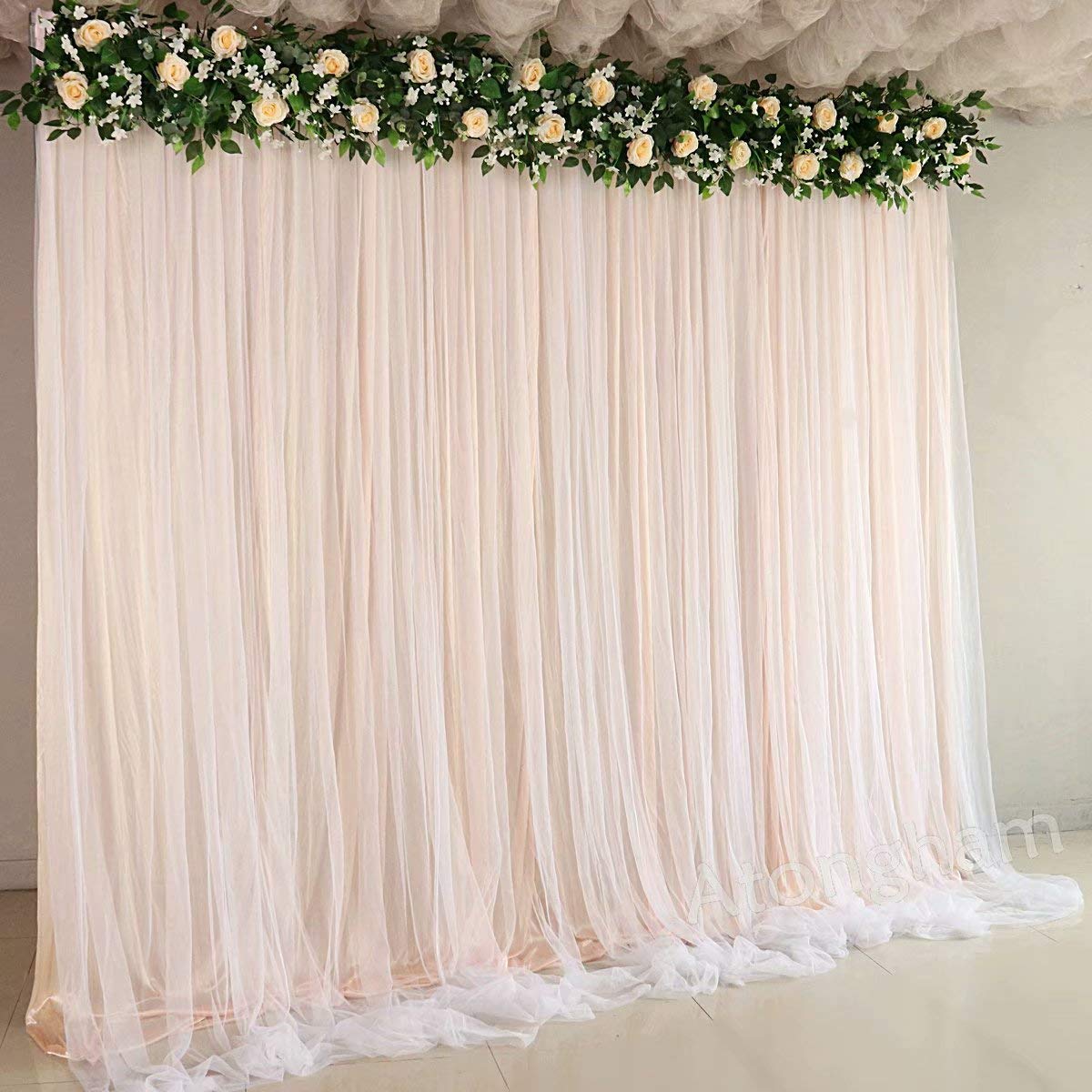 Backdrop Curtain Dual Layer Wrinkle Free Backdrop Tulle Drapes for Baby Shower Wedding Baptism Engagement Party Birthday Photography Home Decorations (Champagne, 9.8ft(W)9.8ft(H)/3M*3M)