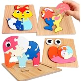 Wooden Puzzles for Toddlers 1-3, Animal Themes Puzzles Montessori Toys | 4 Animal Patterns, Eco-friendly Solid Wood with Smooth Sanded edges, Easy-to-Handle Pieces, Cultivate Logical Thinking Skills