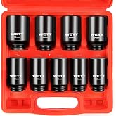 WETT 1/2" Drive Deep Large Impact Socket Set, 9-Piece Spindle Axle Nut Metric 6 Point Sockets Set, CR-V, 29mm-38mm