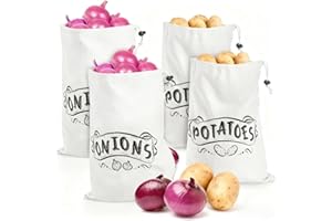 Okllen 4 Pack Potato Storage Bag for Pantry, Food Storage Bags with Drawstring & Side Zipper, Cotton Vegetable Bags Farmhouse