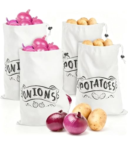 Sacs à Pommes De Terre Et Oignons En Lin-Coton – Écologiques, Avec Cordon – Rangement Alimentaire Sans Plastique - 4