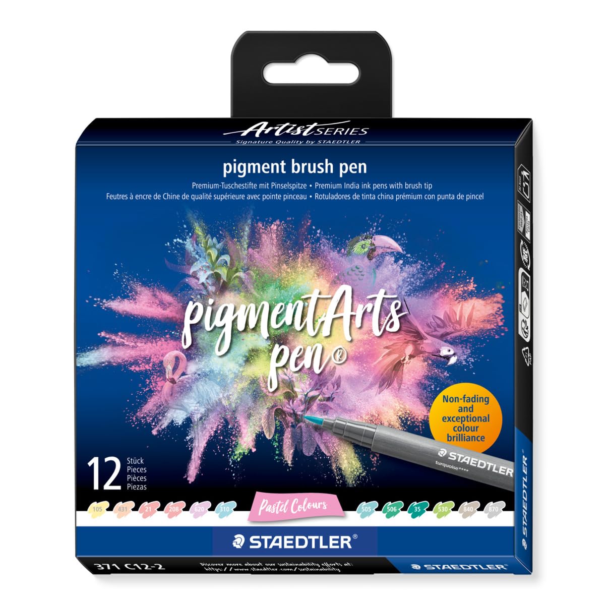 STAEDTLER 371 C12-2 Pigment Arts Brush Pen - Assorted Pastel Colours (Pack of 12)
