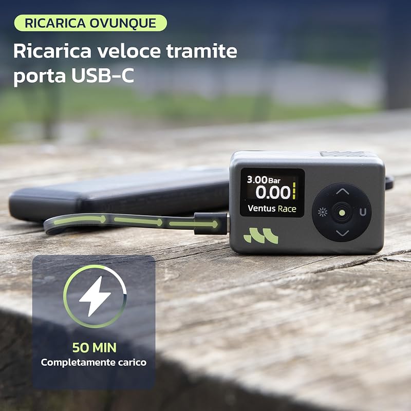 Mini Pompa Per Bicicletta, Gonfiaggio rapido in 50s, 8,3 BAR, LED