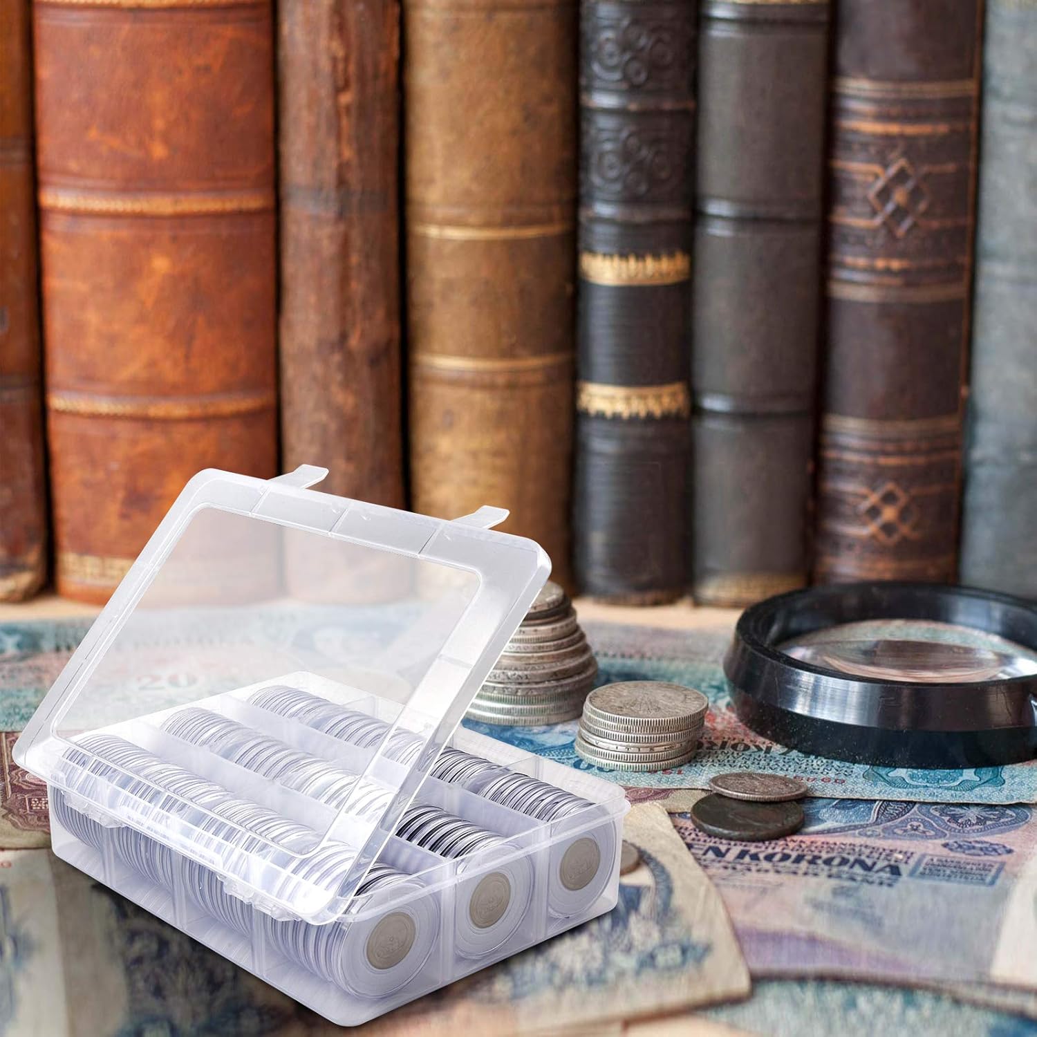 84 Pieces 46 mm Coin Capsules, with Foam Gasket and Plastic Storage Organizer Box, Coins Holder Collector Case for Coin Collection Supplies 6 Sizes (20/25/27/30/38/46mm) - Transparent : Office Products