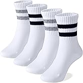 COTTON DAY Unisex School Kids Boys Girls Soft Cotton Black White Gray Navy Khaki Athletic Socks with Retro Stripes