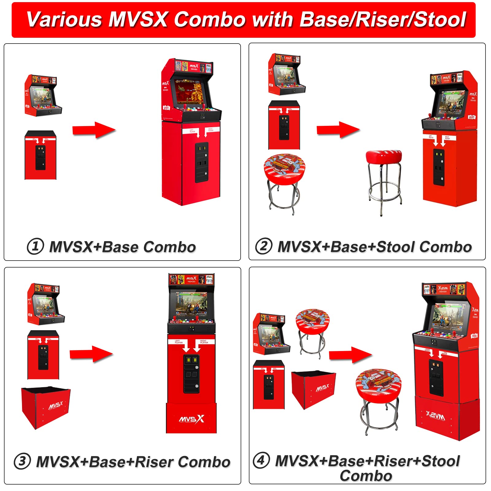 UNICO MVSX Arcade with Base and Riser Set, Pre-Loaded 50 SNK Official Genuine Retro Games, Including The King of Fighters/Samurai/Metal Slug and More