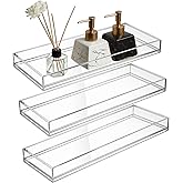Maitys 3 Pcs Acrylic Vanity Tray Bathroom Tray for Serving Vanity Makeup Organizer Clear Hand Towel Kitchen Countertop Makeup Perfume Cosmetics Organizer Valentine Gift (11.8 x 5 Inch)