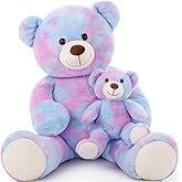 Tezituor Big Teddy Bear with Baby, 39 inch Large Mommy Teddy Bear with Baby, Giant Stuffed Bear for Kids, Girlfriend on Mother's Day, Valentine, Christmas, Baby Shower, Tie-dye Purple