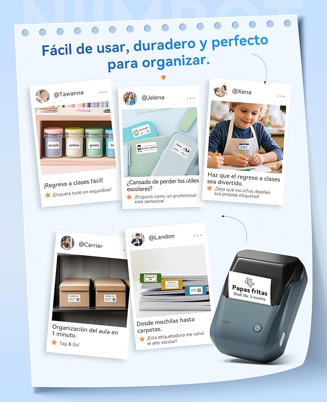 Máquina de rotulagem B1, impressora autoadesiva fácil de usar para escritório, casa e negócio, aplicação versátil, impressora térmica com etiqueta 50×30mm azul