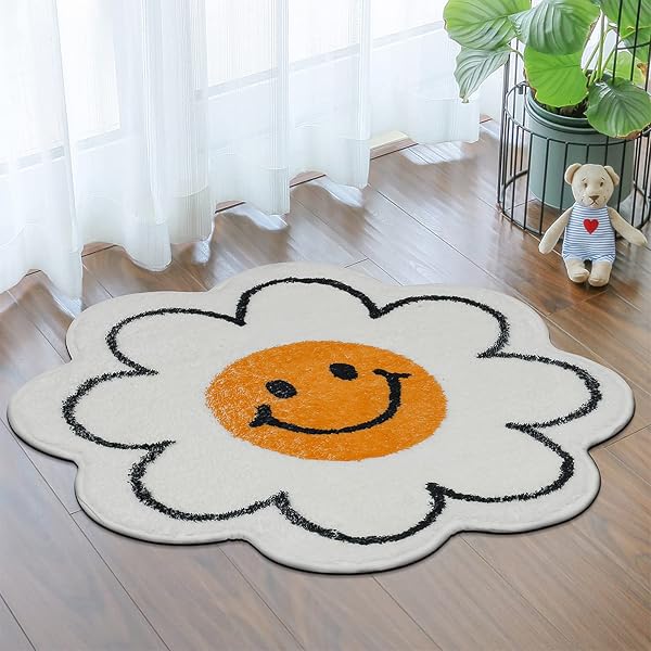 FOMAILE BATHROOM RUGS CUTE BATH MAT SUNFLOWER MAT HAPPY FACE RUG STRONG WATER ABSORPTION BATH RUG SUPER ABSORBENT AND FLUFFY MAT MACHINE WASHABLE BAHTUB MATS FOR SHOWER, TUB, BEDROOM 31.5IN