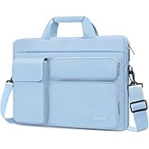 MOSISO Laptop Shoulder Bag 15.6 inch, 15-15.6 inch Computer Bag Compatible with MacBook Pro 16 inch, HP, Dell, Lenovo, Notebook with 2 Raised&1 Flapover&1 Horizontal Pocket&Handle&Belt, Airy Blue