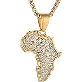 STWTR Hip Hop Jewelry Stainless Steel Gold-Plated Diamond Inlaid African Map Pendant Necklace For Men And Women