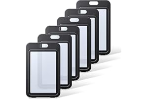 Pawfly 6 Pack ID Badge Holder with Double-Sided Windows Vertical Hard Plastic Case Black Card Protector Pouch for Office Scho