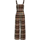 CIDER Overalls For Women Plaid Jumpsuit Wide Leg High Waist Square Neck Sleeveless Button Up Casual Overall