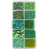 John Bead Sequins and Beads Kit APX 81g Mix 10 Types, Green Palette