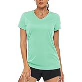 MAGCOMSEN Women's T Shirts Short Sleeve Workout Tops UPF 50+ Sun Protection V-Neck Moisture Wicking Quick Dry Tee