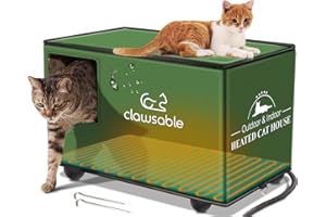 Clawsable Waterproof & Easy Assembly Cat House for Outdoor Cats in Winter, Heated or Unheated Elevated Insulated Feral Cat House, Weatherproof Cat Shelter for Barn Stray Cat (Heated, L:21"x13"x13")