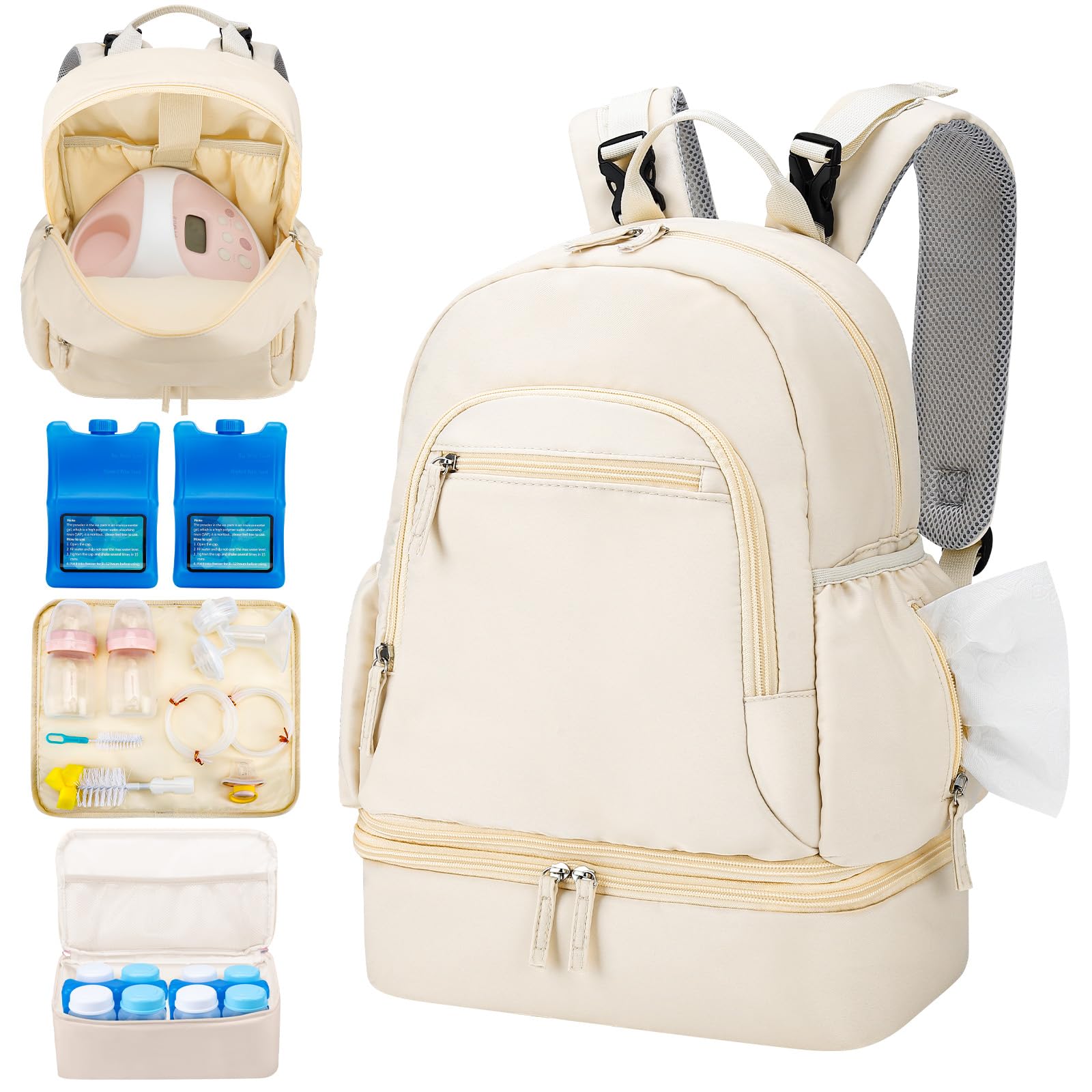 Photo 1 of Breast Pump Backpack Fit for Spectra S1/S2 with Removable Cooler Compartment, Breast Pump Bag Fit Pump Accessories for Working & Nursing Moms, Breast Milk Cooler Bag for Travel and Family Use Beige