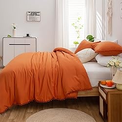 annadaif Burnt Orange Comforter Set Queen Size, Pom