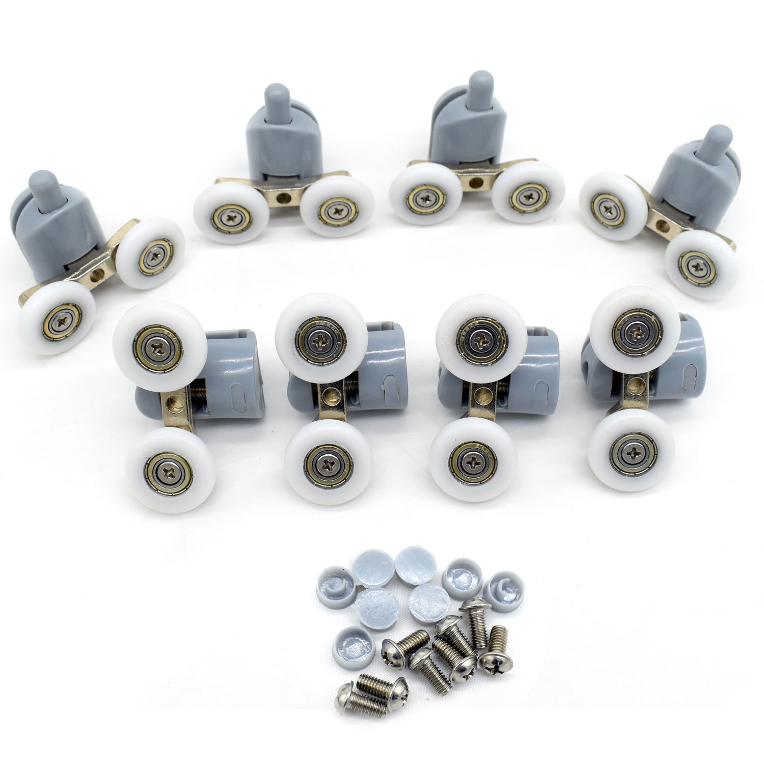 YuanQian 8Pcs Double TwinTop/Bottom Shower Door Rollers/Runners/Pulleys/Wheels Bathroom Replacement Parts 25mm Diameter