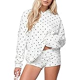 SHBECYDE Women Polka Dot Fleece Hoodie Trendy Oversized Long Sleeve Aesthetic Graphic Print Hooded Sweatshirt Pullover Tops