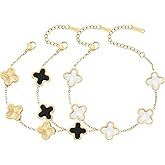 AIPPK 18K Gold Plated Clover Bracelet Set for Women Four Leaf Lucky Flower Bracelets Fashion Simple Jewelry Gifts for Women 3Pcs