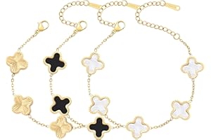 AIPPK 18K Gold Plated Clover Bracelet Set for Women Fashion Simple Four Leaf Lucky Flower Bracelets Jewelry Gifts for Women 3Pcs