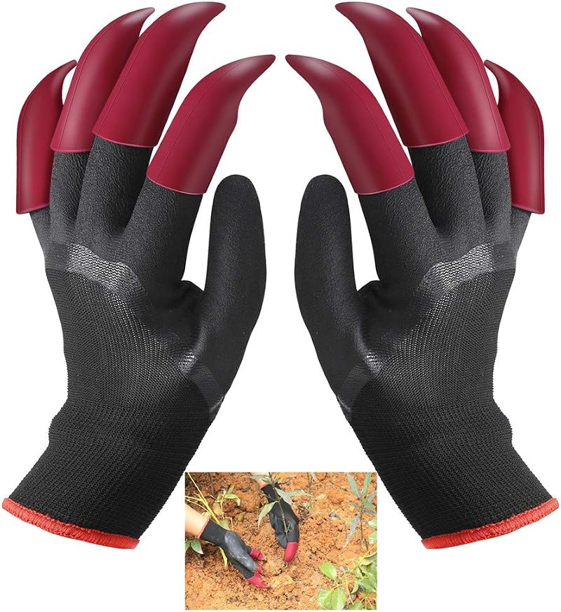 IME Garden Gloves with Claws Waterproof Digging Planting Farm Work Black One