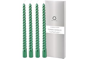 SEVEN LUCKY LIGHT® Green Taper Candles,4 Pcs Metal Style Green Candlesticks, 10" St Patricks Day Candle, Ture Dripless Candle Sticks, 8 hrs Clean Burning Green Candles