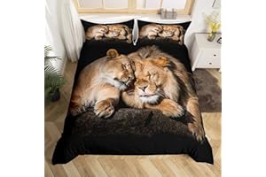 Homewish Lion Duvet Cover Set Wild Lion Couple Print Bedding Set 3pcs for Kids Boys Teens 3D Animal Theme Comforter Cover African Wildlife Quilt Cover with 2 Pillowcases (No Comforter) King Size