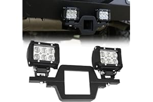 ADTOPI 18W LED Flood Fog Lights and Tow Hitch Bracket for 2.5'' Receiver, Off-Road Driving Pods Reserve Backup Lights Universal Towing Hitch Mounting Brackets Compatible with Truck Trailer RV SUV