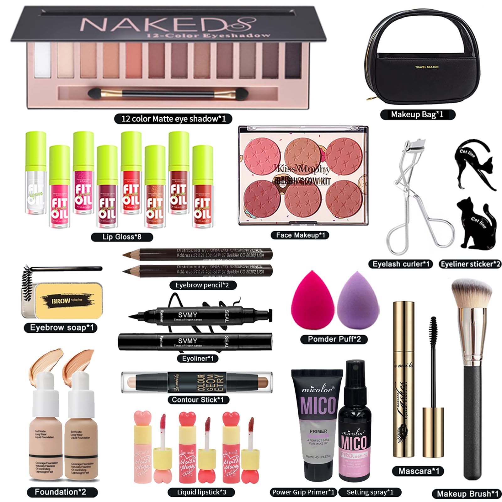 All in One Full Makeup Kit for Women, Makeup Set for Women&Beginner,Eyeshadow, Foundation, Lipsticks, Eyeliner, Mascara, Brow Soap Make Up Gift Set for Women Teen Makeup Kit For Girl (A2-02N)
