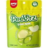AMOS Peelerz Gummy Green Apple &ndash; Apple-Shaped Peelable Gummies, 6oz (170g), Resealable Packaging Stocking Stuffer
