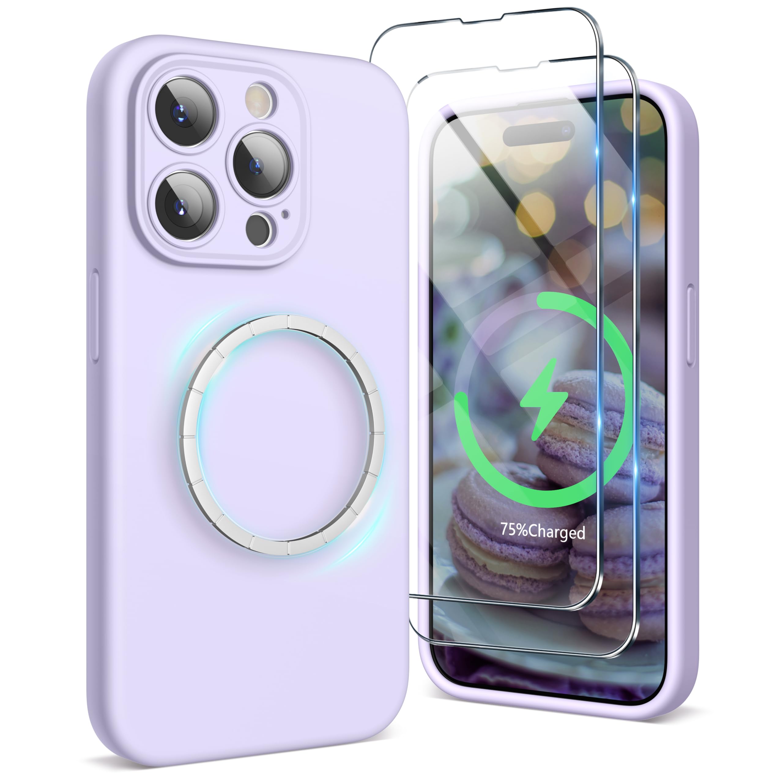 SURPHY Magnetic Case for iPhone 15 Pro Max Case with Screen Protector, Liquid Silicone Anti-Scratch Compatible with MagSafe Gel Rubber Phone Case for iPhone 15 Pro Max 6.7 inch, Lilac — image 1