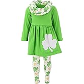 Unique Baby Girls Kids Toddler 3pc Outfit Set Long Sleeve Lightweight Tunic Top Leggings and Scarf