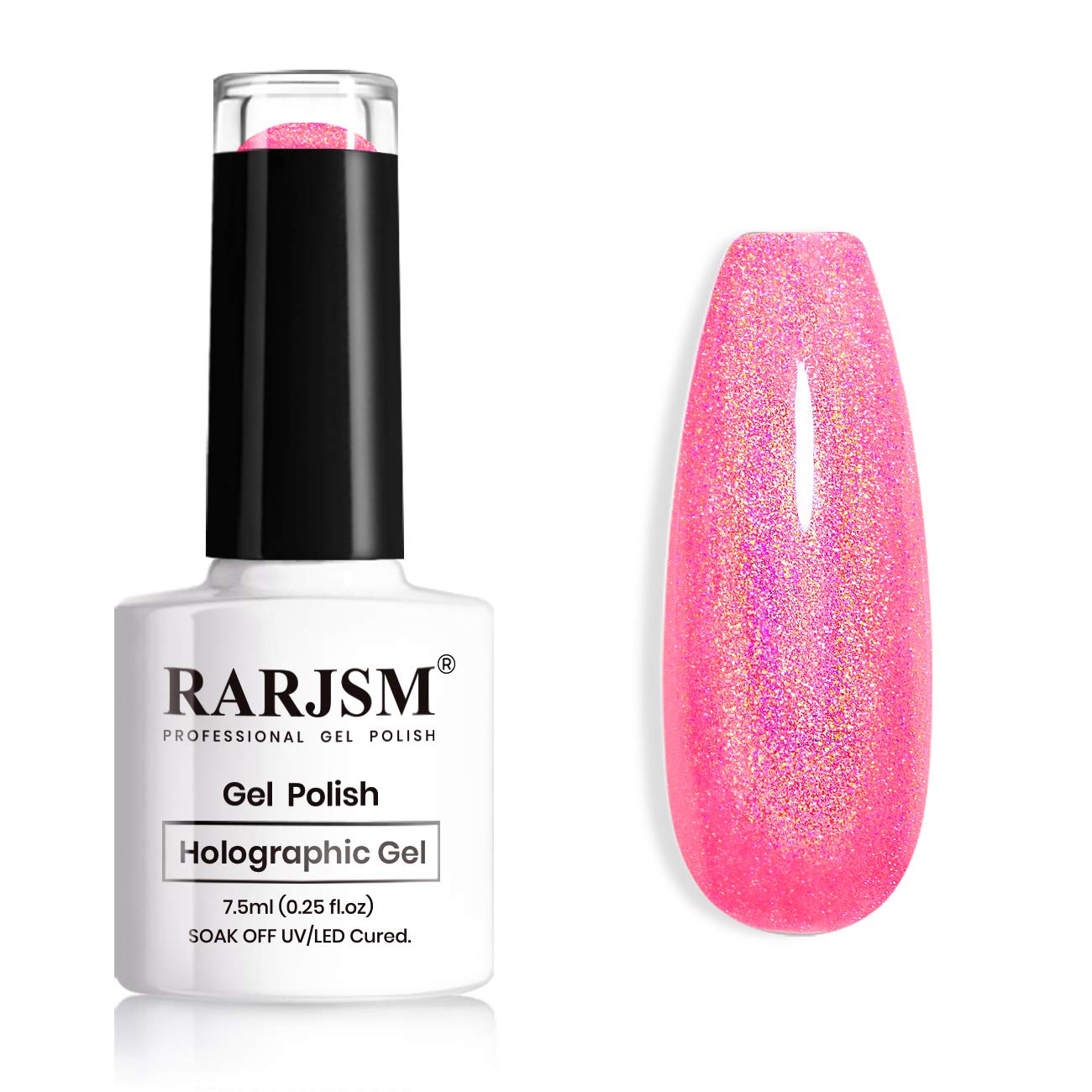 RARJSM Holographic Pink Gel Nail Polish Neon Hot Pink Nail Polishes 7.5ML Gorgeous Glossy Hologram Curing Required Gel Polish Nail Art Manicure Salon DIY at Home