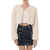 LUSI MADAM Women's Cropped Faux Fur Jacket Long Sleeve Open Front Cardigan Casual Fluffy Shaggy Short Coat Winter Outwear