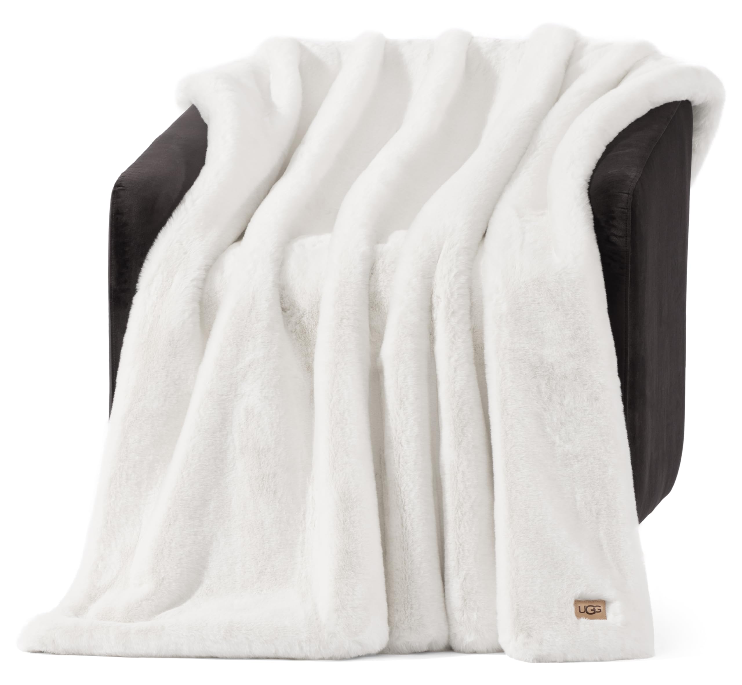UGG Euphoria Faux Fur Throw Blanket, Warm Fluffy Throw for Couch or Bed, Luxury Bedroom Decor, Fluffy Blankets, Machine Washable, 50-inch x 70-inch, White Snow Image