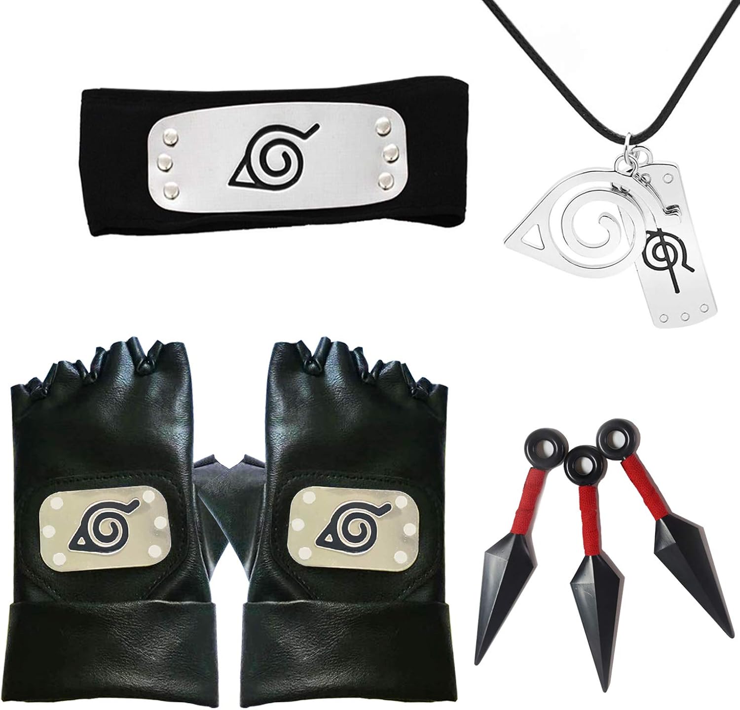 XKLife Naruto Cosplay Kakashi Headband, Gloves, Kunai, Necklace