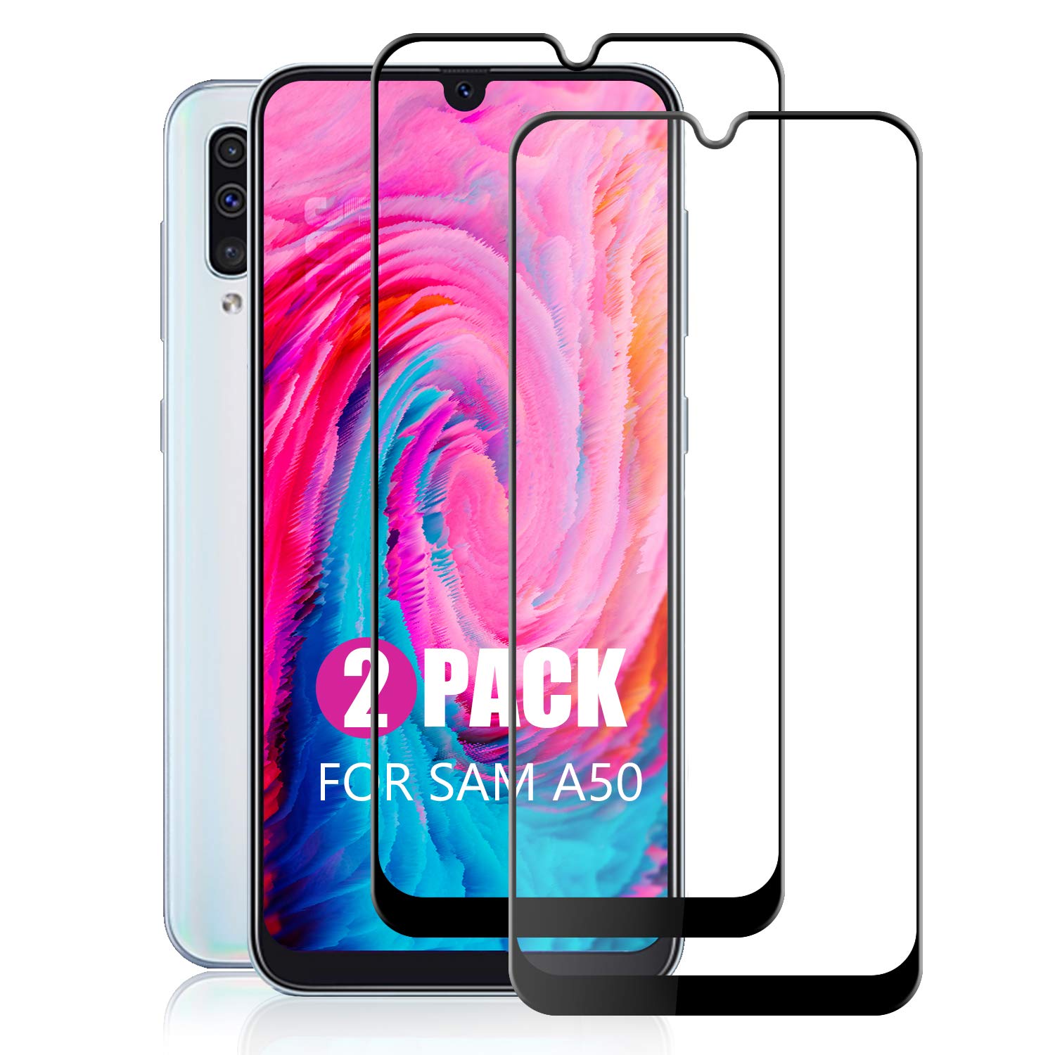 SCL Screen Protector Compatible with Samsung Galaxy A50 Screen Protector Samsung A50 Tempered Glass Film [3-Pack], [Full Coverage, Easy Installation, Bubble-free, 9H Hardness]