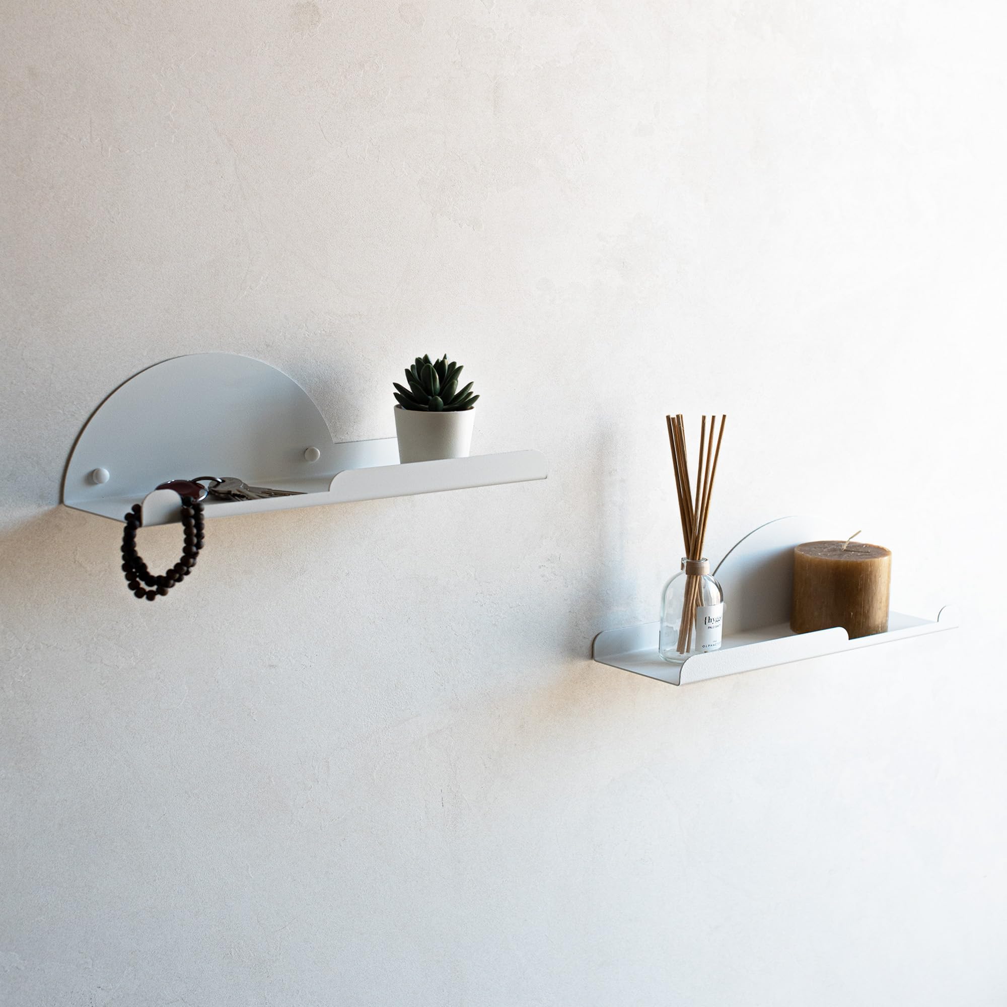 MILUKA Set 2 Wall Shelves 35 cm with Coat Rack | Wall Shelves for Wall perfect as Kitchen Cupboard Organiser, Spice Rack Wall Mounted, Key Holder for Wall, Key Hook and Bathroom Shelves (2, White)