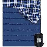 FJALLNOK Double Sleeping Bag Cotton Flannel for Camping, Backpacking Or Hiking. Queen Size 2 Person Waterproof Sleeping Bag for Adults Or Teens. Lightweight with Compression Sack