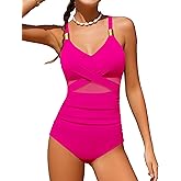 Doumlop Girls Swimsuit Criss Cross One Piece Swimsuits Wrap Tie Back Sheer Mesh Bathing Suit with Gold Metal Swimwear 9-16Y
