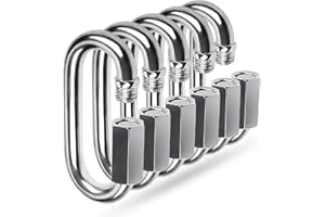 Colomira 304 Stainless Steel Chain Quick Links, 5 Pack 1/4" Locking Carabiners, D Shape Repair Chain for Large Dog Chain, Camping Equipment, Outdoor Living, Gym, Boating, Hammock (Chain Quick Links)