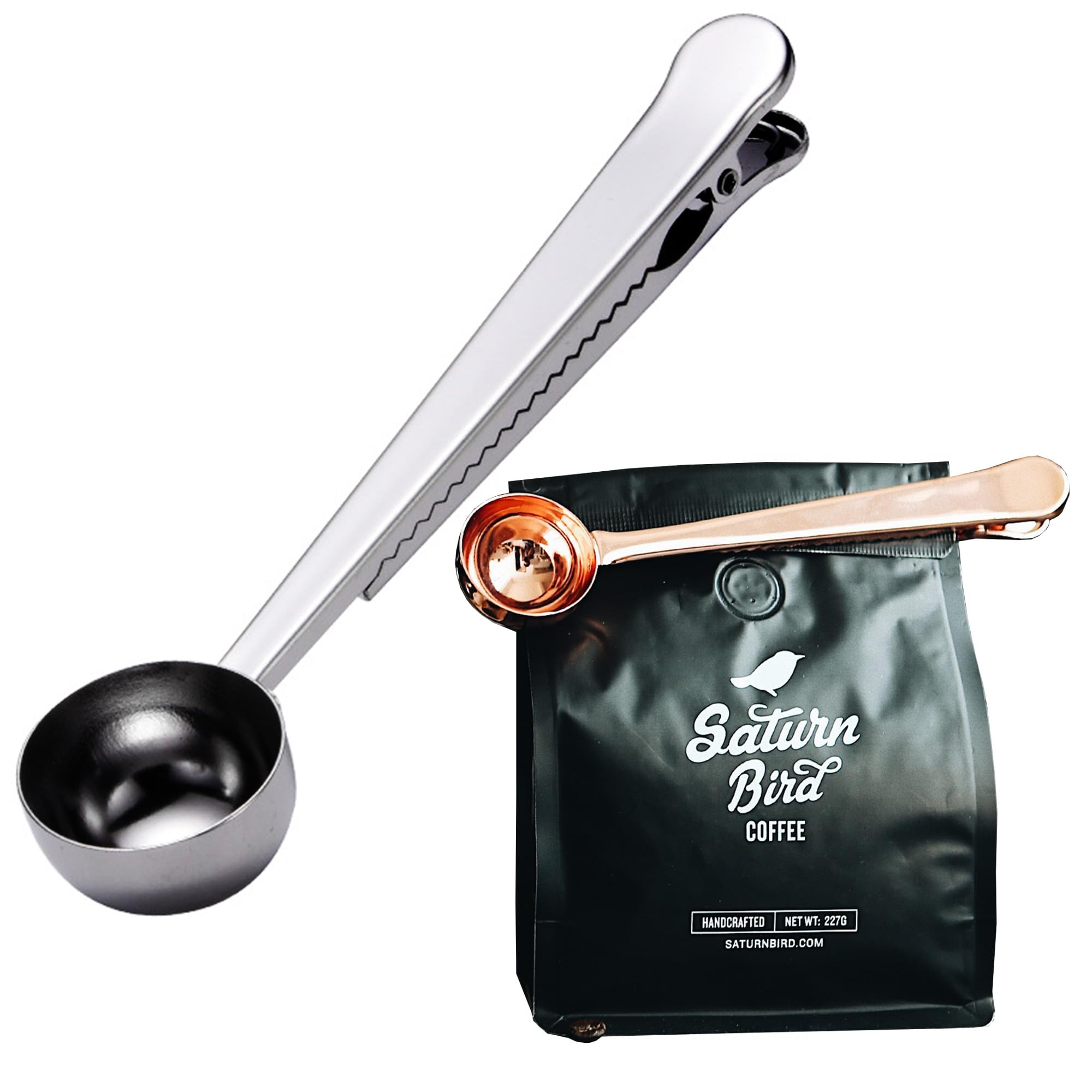 MINGZE Coffee Measuring Spoon with Stainless Steel Clip, 2 in 1 Long Handle Coffee Spoon, Measuring Spoon for Beans Tea Protein Powder, Measuring Spoon (Silver)