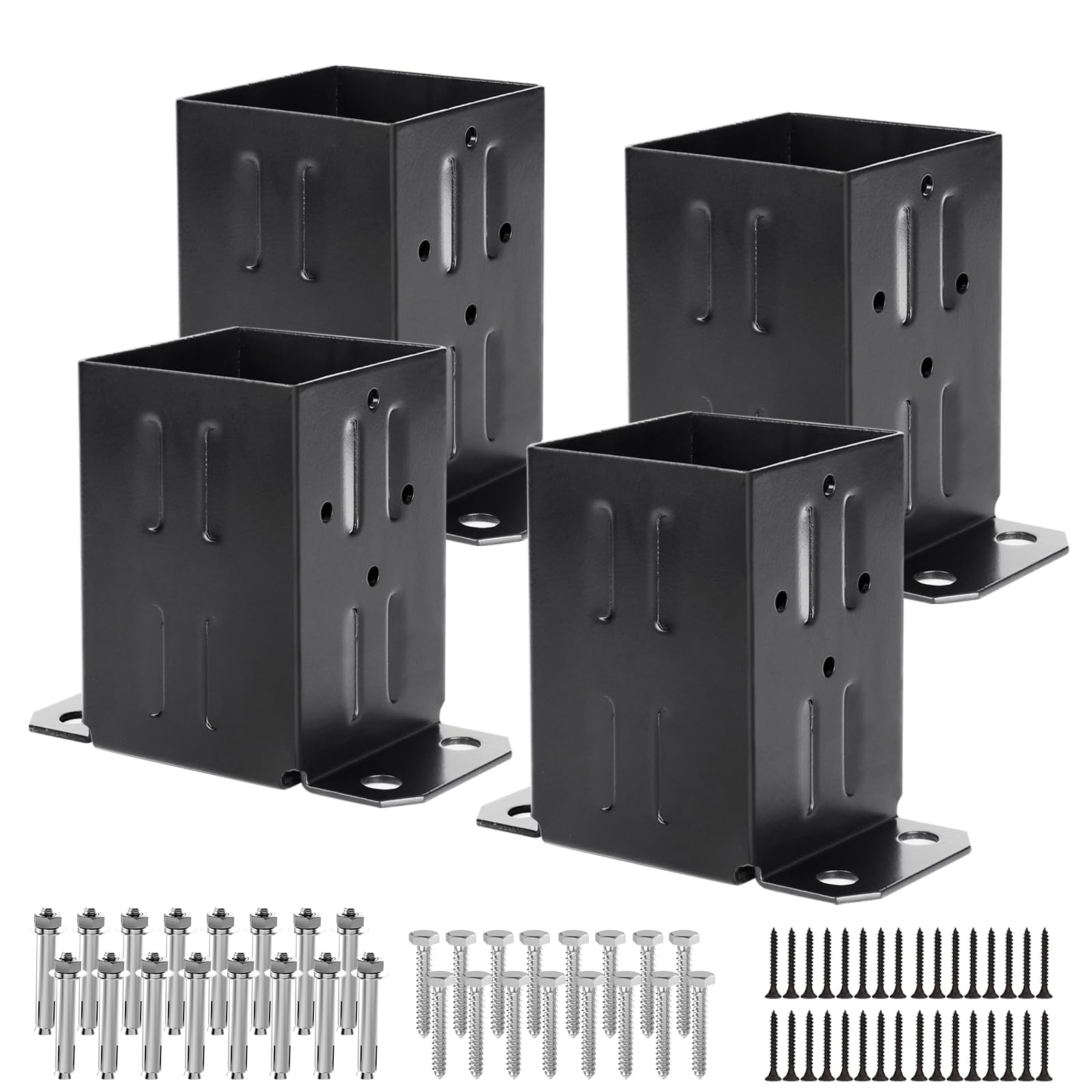 Photo 1 of Eapele 4x4 Wood Fence Post Anchor Base, 13GA Thick Steel and Black Powder Coated, Come with Wood Screws and Concrete Anchors(Set of 4)