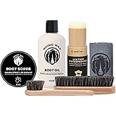 Leather Boot Care Kit - Made in USA (Not China) - Boot Oil, Waterproofer, Cleaning Scrub for Boots (Like Saddle Soap), Brushes and Cloth - Do NOT use Mink Oil (Love Animals) - All Natural Ingredients