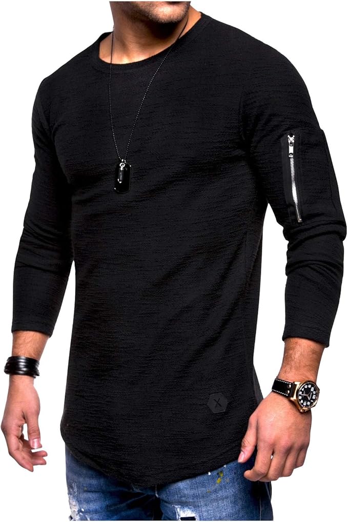 Men's Long Sleeve TShirts Gym Workout Slim Fit Muscle Shirts Basic