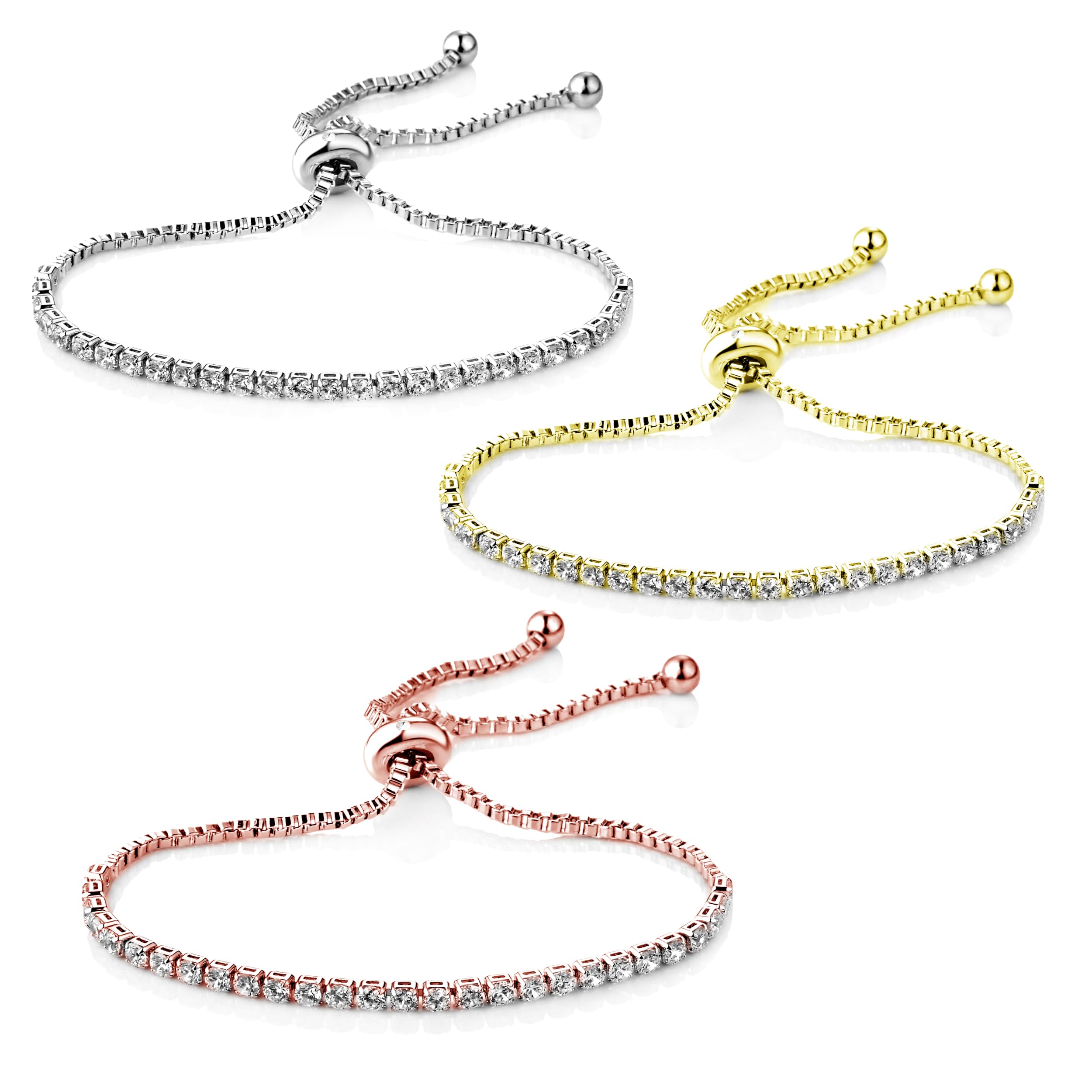 Philip Jones Set of Three Solitaire Friendship Slider Bracelet Created with Zircondia® Crystals