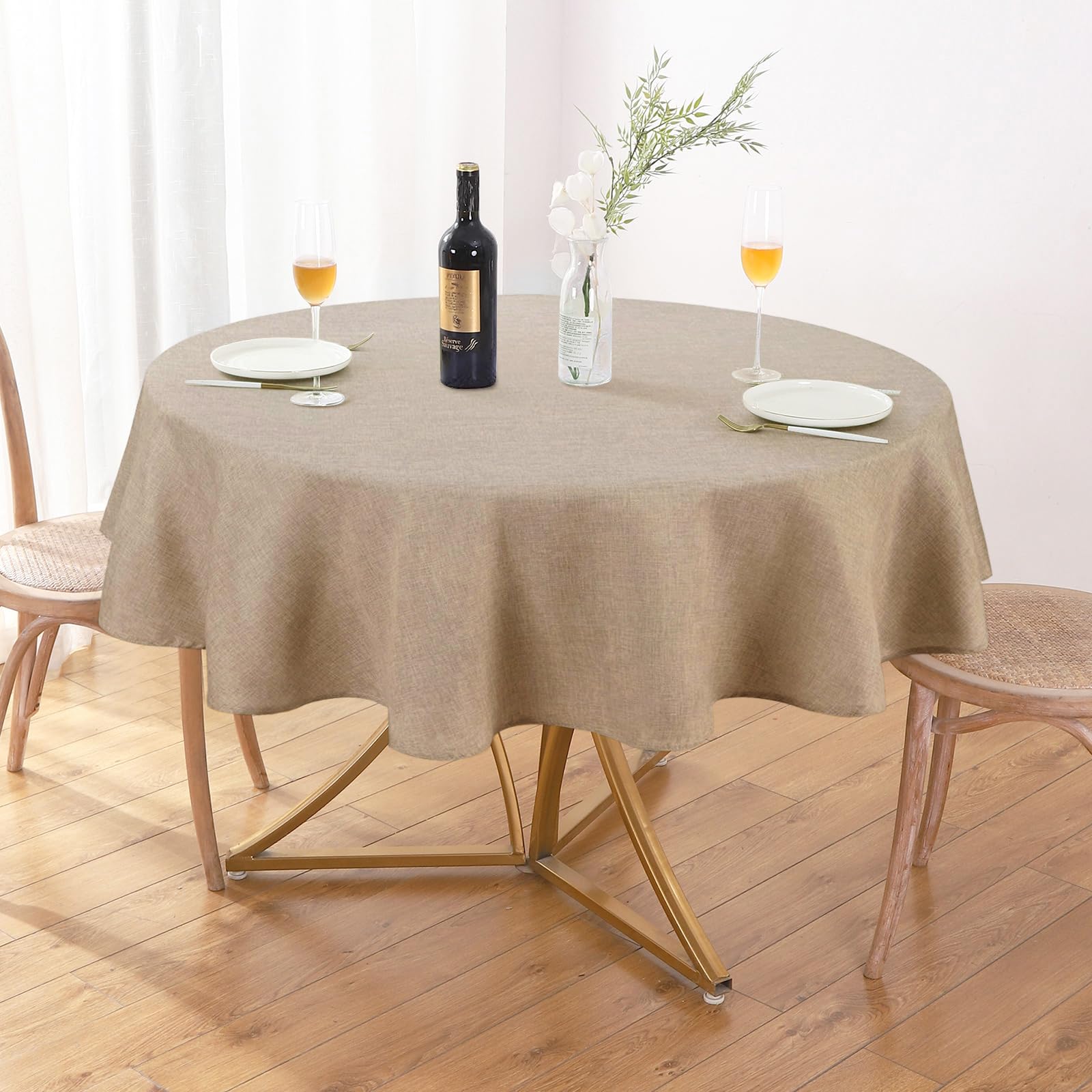 Photo 1 of AUSSPVOCT Textured Linen 54 Inch Round Tablecloth Up to 36'' Tables, Waterproof Spill-Proof Fall Table Cloth Wrinkle Free Circle Dining Tablecover for Birthday Farmhouse Easter Holiday Party Decor